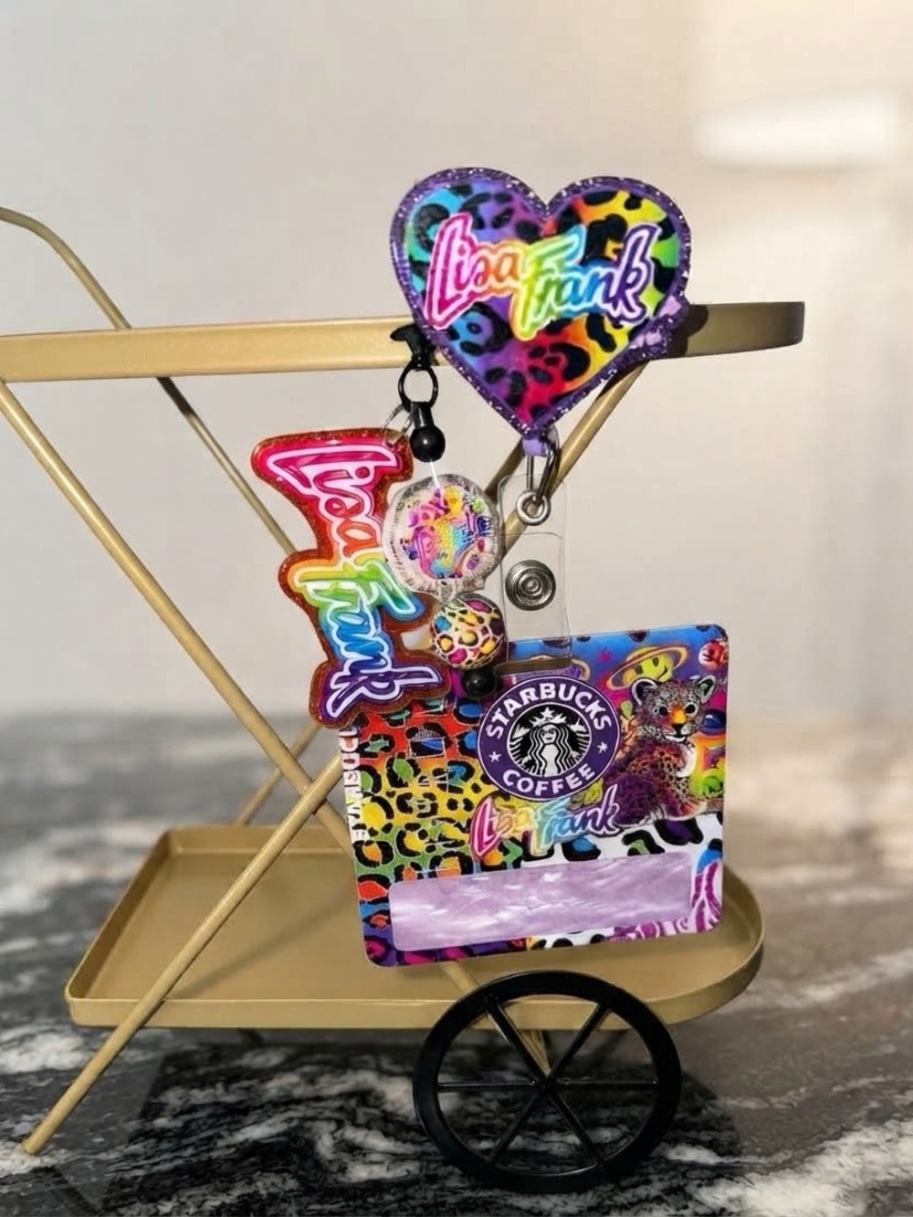 Lisa Frank Rainbow Leopard Heart Badge Reel with Card Holder